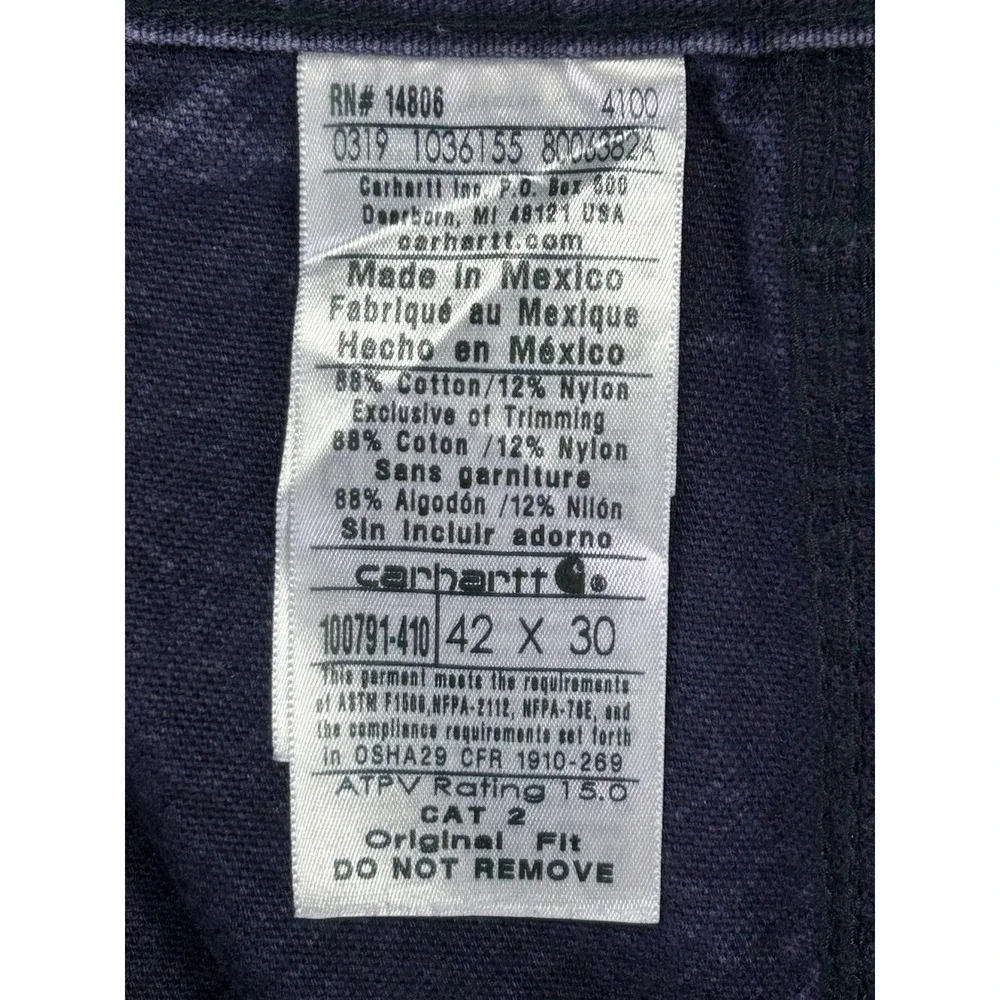 Vintage Carhartt‎ Men's 42 FR Pants Cat2 Flame Resistant WorkWear Mechanic